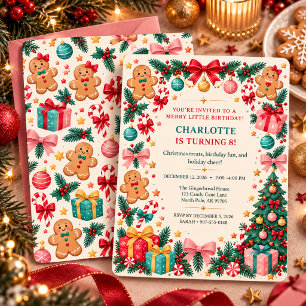 Invitation Jolie fête d'anniversaire de Noël au pain d'épices