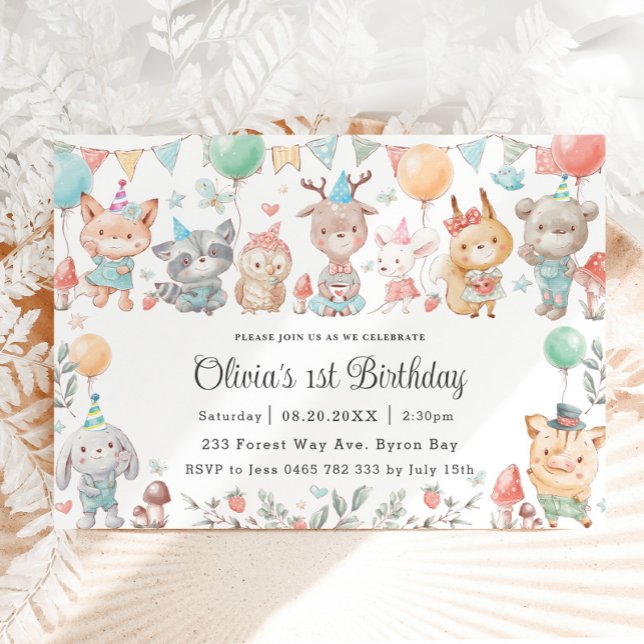 Invitation Jolie fête d'anniversaire des animaux de bois colo (Créateur téléchargé)