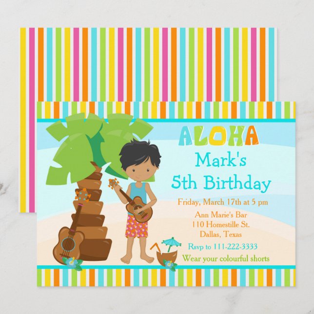 Invitation Jolie fête d'anniversaire des garçons afro-américa (Devant / Derrière)