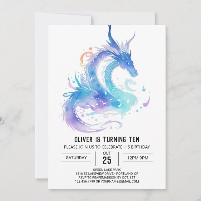 Invitation Jolie fête d'anniversaire du dragon qui respire le (Devant)