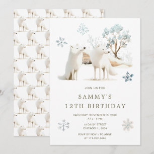 Invitation Jolie fête d'anniversaire du loup arctique hiverna