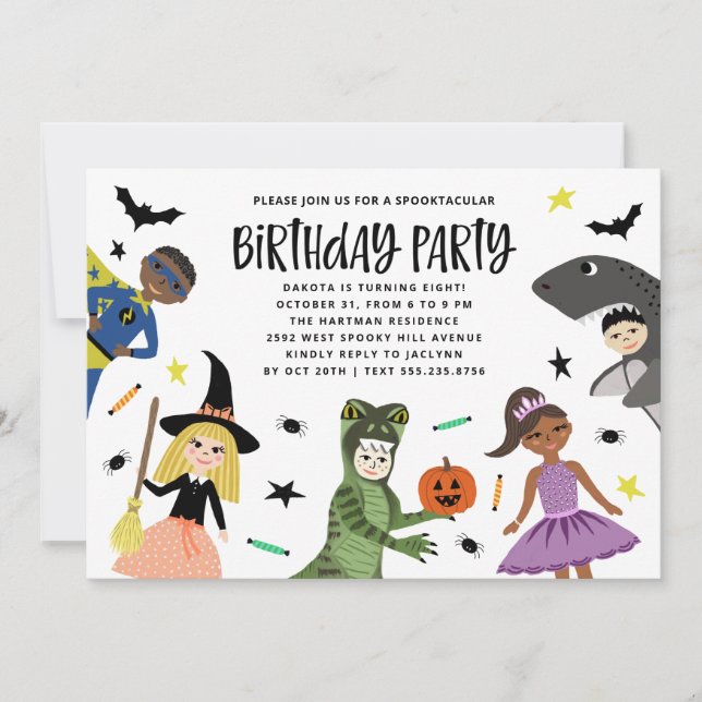 Invitation Jolie fête d'anniversaire Halloween moderne et amu (Devant)