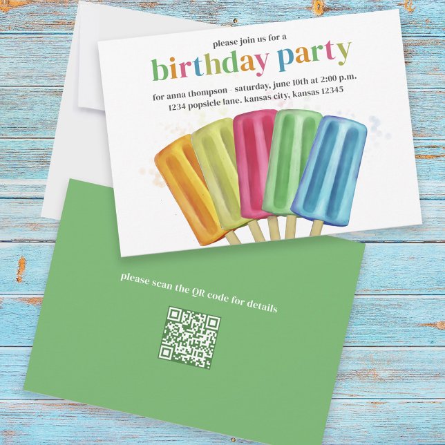Invitation Jolie fête d'anniversaire Popsicles colorés (Créateur téléchargé)