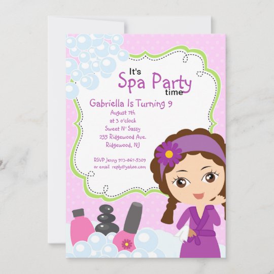 Invitation Jolie Fete D Anniversaire Pourpre De Spa De Fille Zazzle Ca