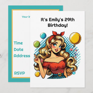 Invitation Jolie fête d'anniversaire rétro pour dame 