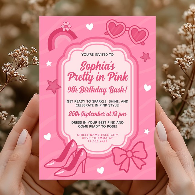 Invitation Jolie fête d'anniversaire rose pour les filles (Créateur téléchargé)