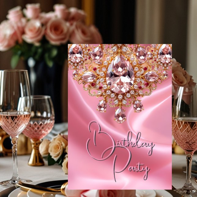Invitation Jolie fête d'anniversaire Soie Blush Bijou rose Or (Créateur téléchargé)
