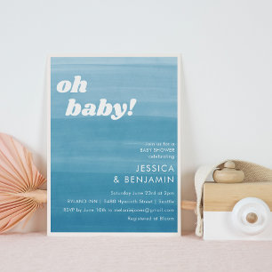 Invitation Jolie Fête de Bébé à l'aquarelle bleue ombrée en d