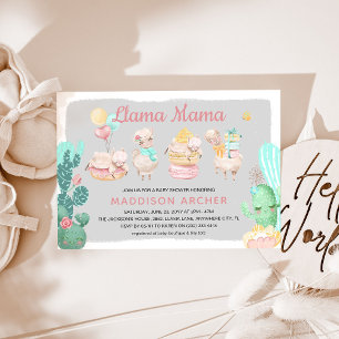 Invitation Jolie Fête de Bébé Fille Llama Maman
