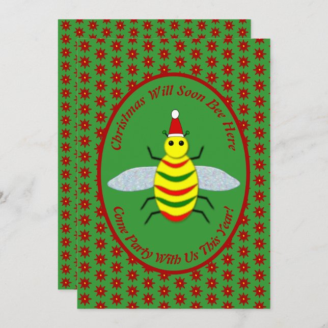 Invitation Jolie fête de l'abeille de Noël et des fleurs de P (Devant / Derrière)