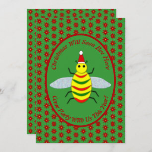 Invitation Jolie fête de l'abeille de Noël et des fleurs de P