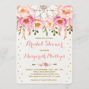 Invitation Jolie Fête de l'mariée Boho Dreamcatcher rose et o