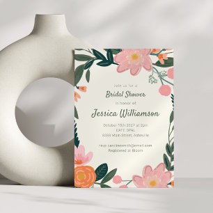 Invitation Jolie Fête de Mariage Florale de Jardin Rose Vert