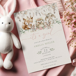 Invitation Jolie Fête de Naissance Bohème Fille Animaux de la