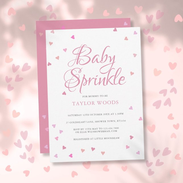 Invitation Jolie Fête de Naissance Cœurs Roses Bébé (Pretty Pink Love Hearts Baby Sprinkle Shower Invitation)