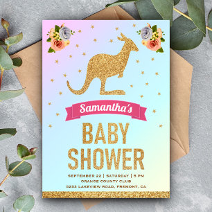 Invitation Jolie Fête de Naissance de Kangourou Magique avec 