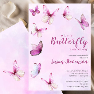 Invitation Jolie Fête de Naissance Papillon Rose Bébé Fille