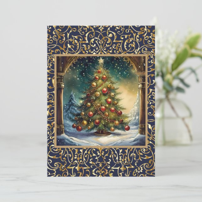 Invitation Jolie fête de Noël Arbre (Debout devant)
