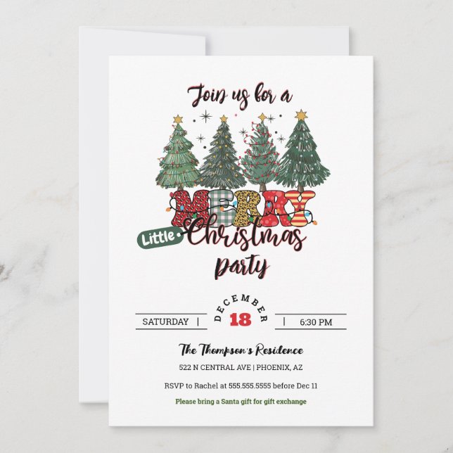Invitation Jolie fête de Noël Arbre Petit Joyeux Noël (Devant)