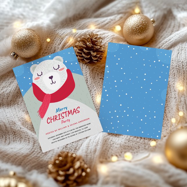 Invitation Jolie fête de Noël de l'ours polaire d'hiver (Créateur téléchargé)