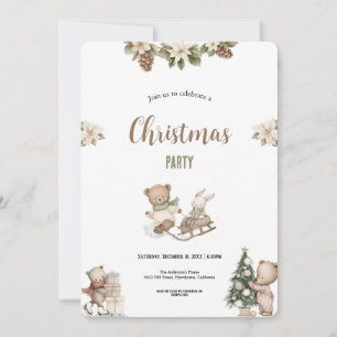 Invitation jolie fête de Noël marron et vert aquarelle 