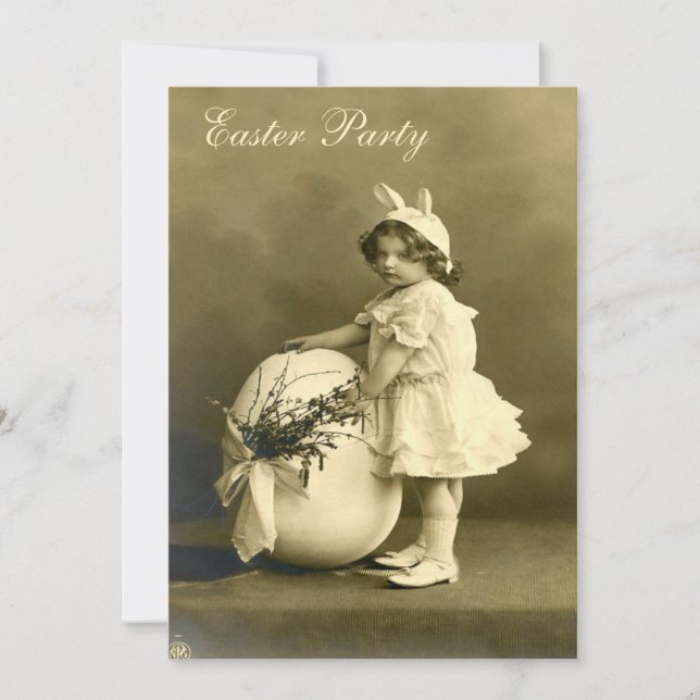 Invitation Jolie fête de Pâques de lapin victorien fille et o (Devant)