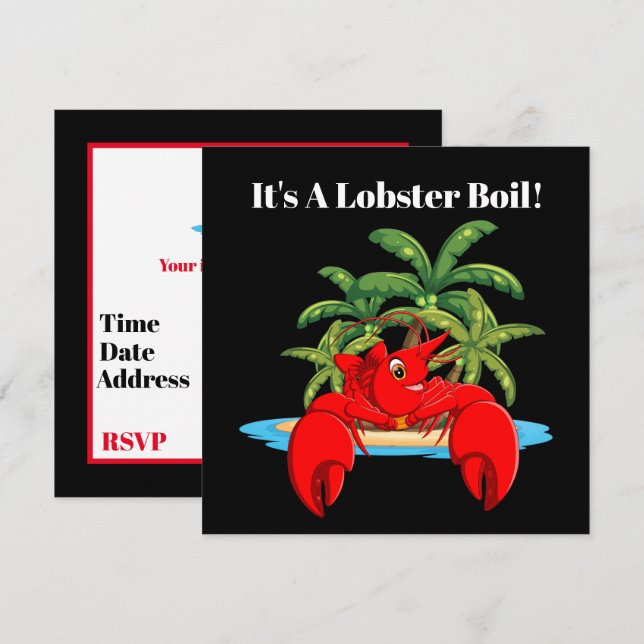 Invitation Jolie fête de plage à ébullition de homard (Devant / Derrière)