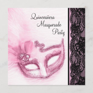 Invitation Jolie Fête de Quinceañera Masquée Rose