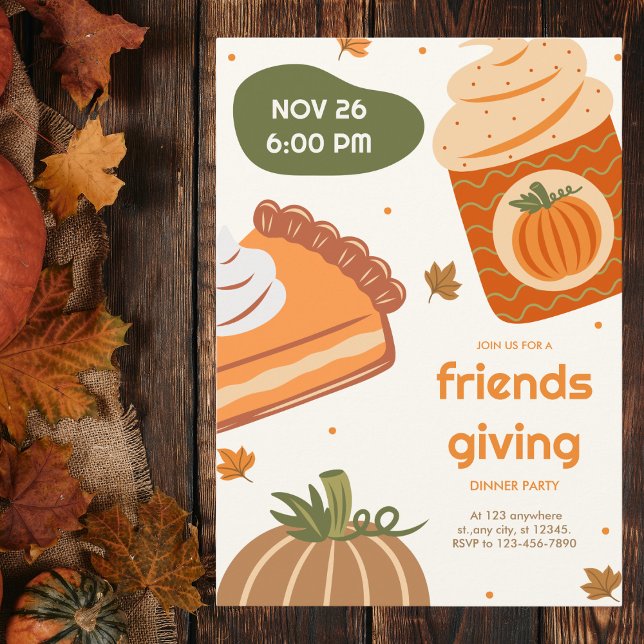 Invitation Jolie fête de Thanksgiving avec tarte au potiron e (Créateur téléchargé)
