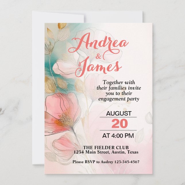 Invitation Jolie fête d'engagement floral (Devant)