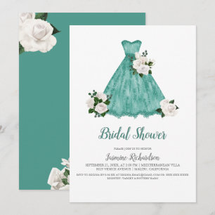 Invitation Jolie Fête des mariées blanche et Turquoise