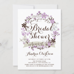 Invitation Jolie Fête des mariées de couronnes florales viole