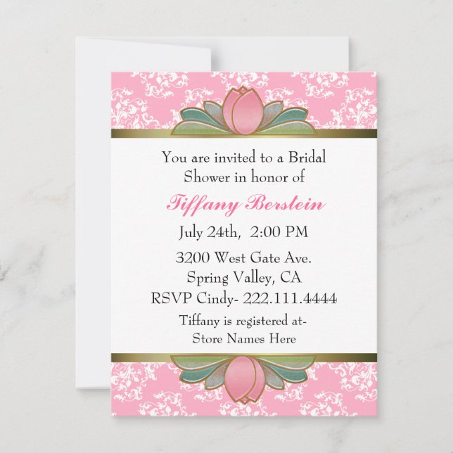 Invitation Jolie Fête des mariées de Damas et tulipes rose (Devant)