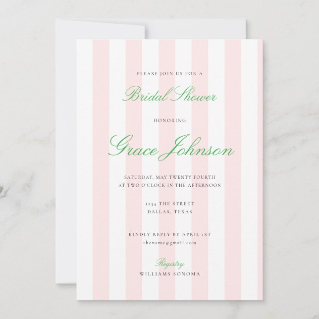 Invitation Jolie Fête des mariées de Mariage en bande rose et (Devant)