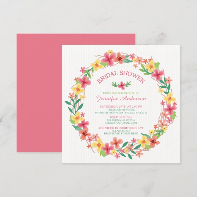 Invitation Jolie Fête des mariées de printemps de couronne de (Devant / Derrière)