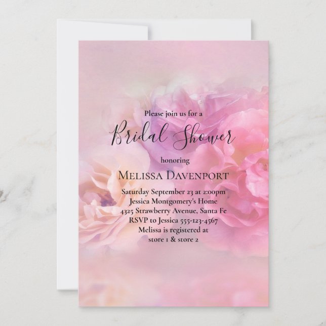 Invitation Jolie Fête des mariées d'oeillets rose et blanc (Devant)