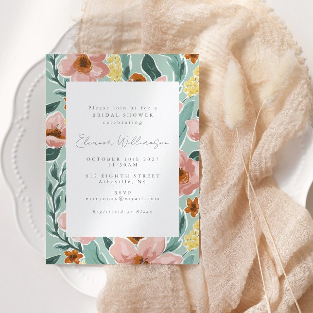 Invitation Jolie Fête des mariées florale rose rose pâle de l (Créateur téléchargé)