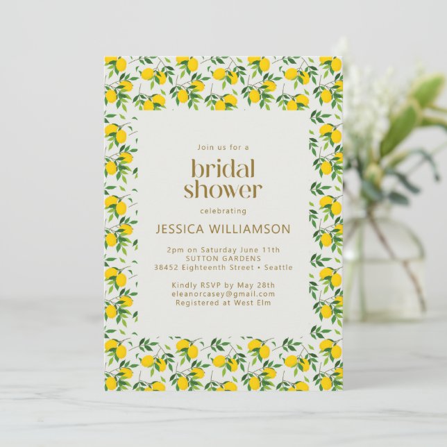 Invitation Jolie Fête des mariées Motif de Fruit Citron d'été (Debout devant)