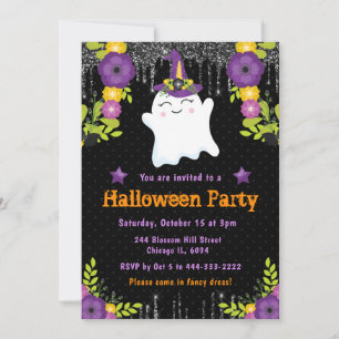 Invitation Jolie fête d'Halloween à motif fantôme floral