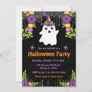 Invitation Jolie fête d'Halloween à motif floral de fantôme m