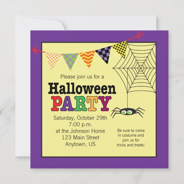Invitation Jolie fête d'Halloween colorée Spider (Devant)