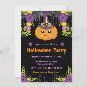 Invitation Jolie fête d'Halloween florale de citrouille