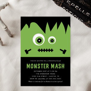 Invitation Jolie fête d'Halloween Monster Vert