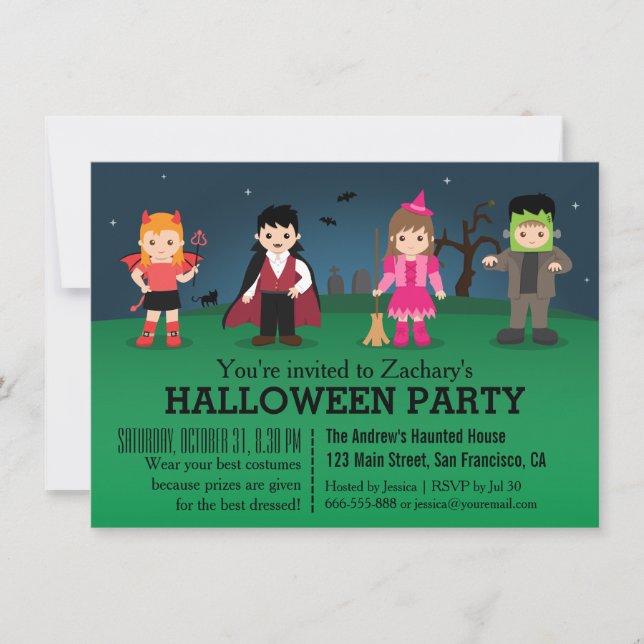 Invitation Jolie fête d'Halloween Monstres Éffrayants (Devant)