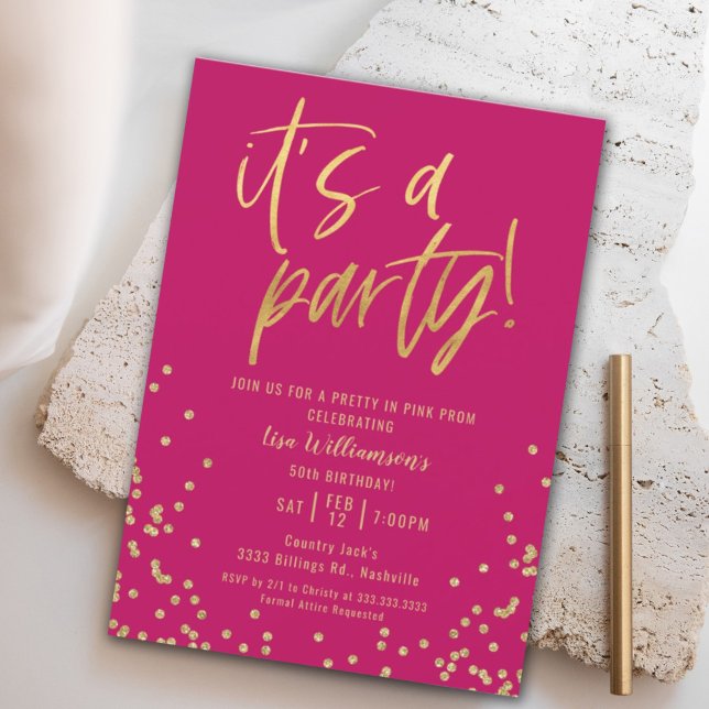 Invitation Jolie fête du 50e anniversaire en rose (Créateur téléchargé)