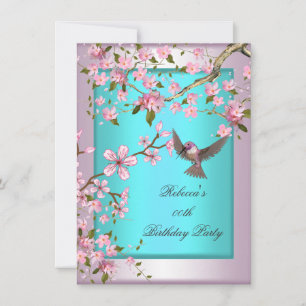 Invitation Jolie Fête Fleur de Cerisier Bleu Turquoise Rose 2