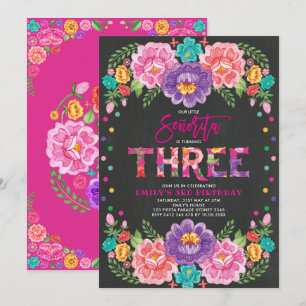 Invitation Jolie Fête Florale Senorita Fille 3e anniversaire