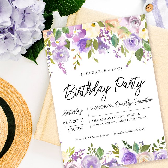Invitation Jolie fête florale violette 30e anniversaire (Créateur téléchargé)