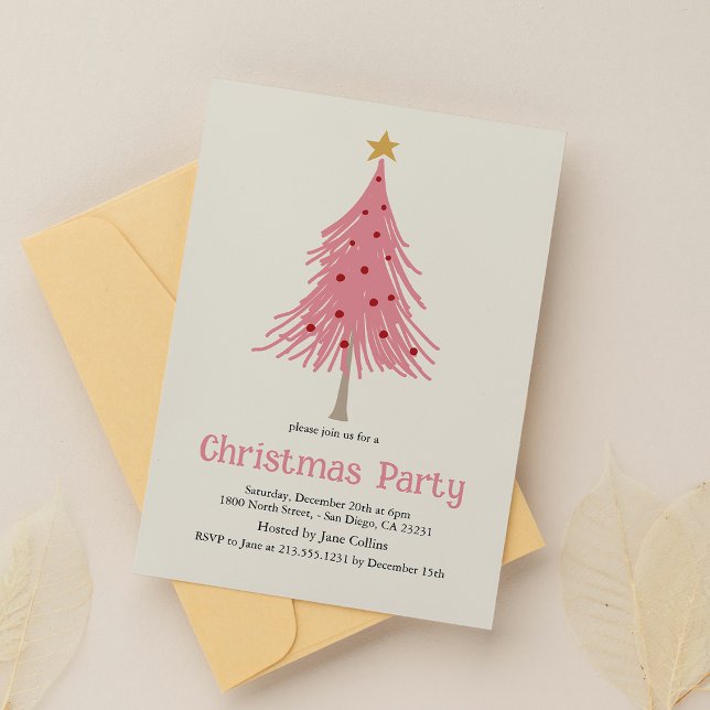 Invitation Jolie fête Motif rose pâle des arbres de Noël (Créateur téléchargé)