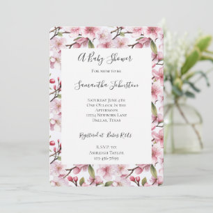 Invitation Jolie Fête Prénatale Fleurie de Fleurs de Cerisier